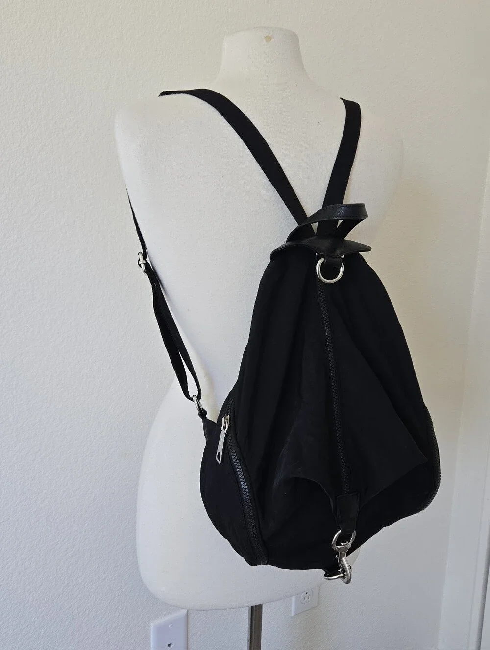 Rebecca‎ Minkoff Julian Black  Nylon Leather Backpack Silver Hardwear
